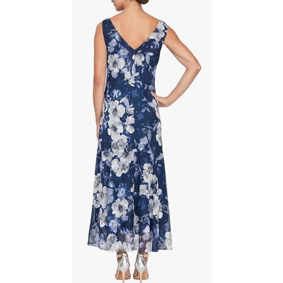 Alex Evenings Women's Sleeveless Printed Chiffon Dress with Shawl - Picture 2 of 8